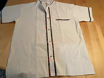 Mens Ss Tunic Hand Embroidered Ribbon Detail Mexico Made Sz Xl • $27.99