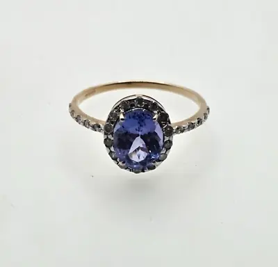 9ct Gold Ring Blue Tanzanite And Diamond UK Ring Size S 1/2 - 9ct Yellow Gold • $193.40