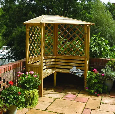 Rowlinson Balmoral Corner Garden Arbour Bench Seat With Lattice Pressure Treated • £399