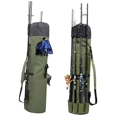  Durable Canvas Fishing Rod & Reel Organizer Bag Travel Carry Case Khaki Green • $49.48