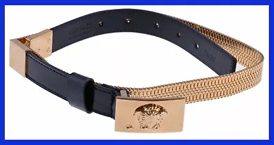 NEW VERSACE GOLD CHAIN LINK And BLACK LEATHER BELT 75/30 • $895