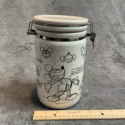 Disney MICKEY Sketchbook Hinge Jar Large Canister 8  White Hinged Clamped Lid • $30