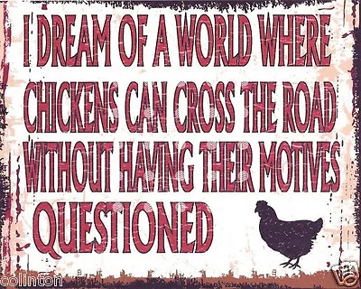 CHICKENS CROSS THE ROAD Metal Wall Sign Pubbar Shed Garage Cafe Shop Kitchen • £10.95