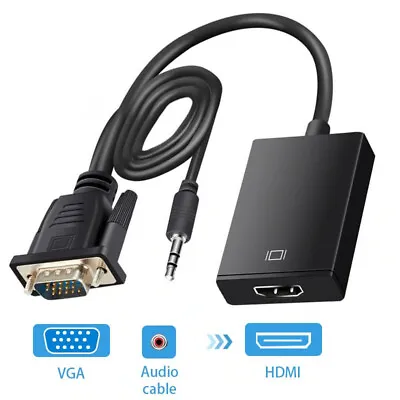 15 Pin VGA D-Sub Male To HDMI Female Video Converter Adapter Cable 3.5mm Audio • £5.94