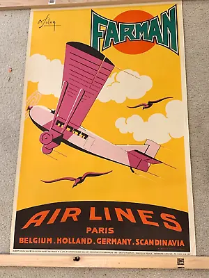 Farman Air Lines 1926 Vintage French Large Aviation Poster - French Reprint 1989 • $99.99