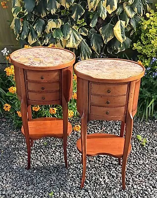 Stunning Pair Of Vintage Marble Topped Louis XV Style Bedside Tables • £480