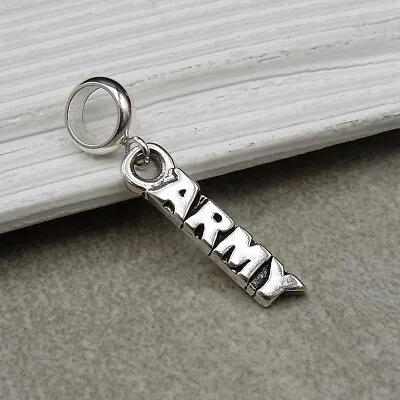 925 Sterling Silver Army Dangle Charm - Military Charm Fits European Bracelets • $14.95