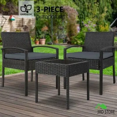 $180.90 • Buy Gardeon Patio Furniture 3 Piece Wicker Outdoor Lounge Setting Rattan Set Cushion