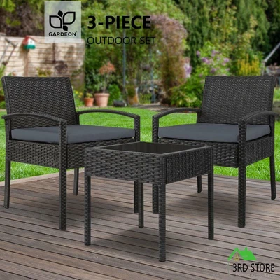 $180.90 • Buy Gardeon Patio Furniture 3 Piece Wicker Outdoor Lounge Setting Rattan Set Cushion