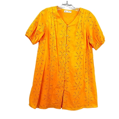 $33 • Buy Zara Girl's Yellow Floral Embroidered Button Up V-neck A-line Dress. Size 13/14