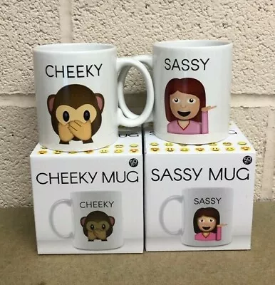 Brand New Emoji Mugs Cheeky Monkey & Sassy Girl Matching His & Hers Mugs  • £8.99