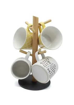 £8.49 • Buy Mug Tree Stand Wooden Slate 6 Cup Rack Kitchen Counter Holder Storage Stand
