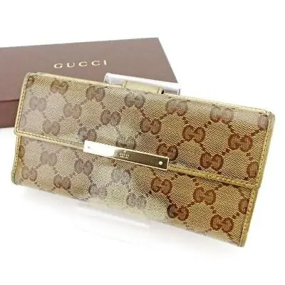 Gucci Long Wallet W Hook Crystal GG Beige X Brown X Gold Color Size W19 X H9.5cm • $218.20