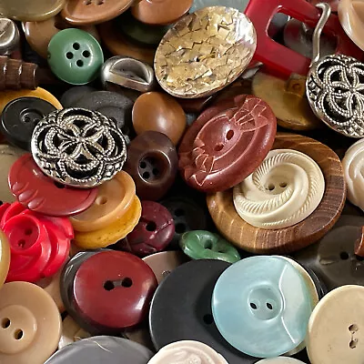Lot Of 150 Vintage Buttons & Belt Buckles; Metal Plastic Wood Bakelite(?) • $25