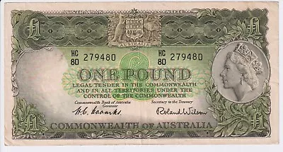 1953 Australia 1 Pound Banknote - Coombs / Wilson - R33 - Fine - # 31125 • $33