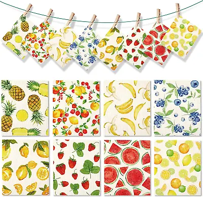 8 Pieces Swedish Kitchen Dishcloths Mixed Fruits Swedish Reusable Absorbent Spon • $20.58