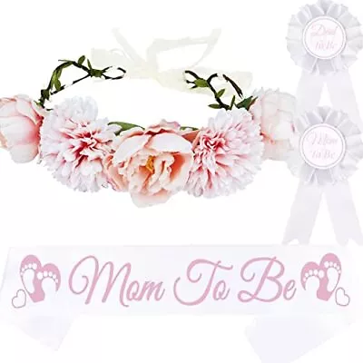 Baby Shower Decoration For Mom To Be And Dad To Be Pink & White Flowers Tiara... • $34.43