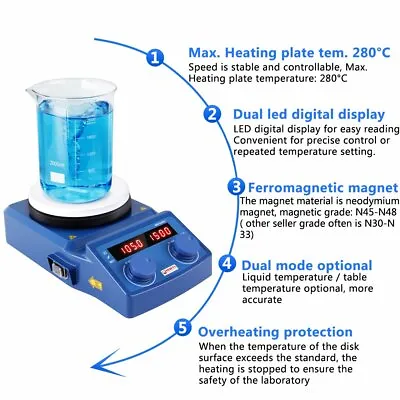 Four E'S Lab Magnetic Stirrer Heating Plate Hotplate Digital Mixer Shaker Stir • $188.99
