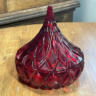 Shannon Crystal Ruby Red Hershey Kiss Shaped Glass Candy Dish Trinket Lid • $12