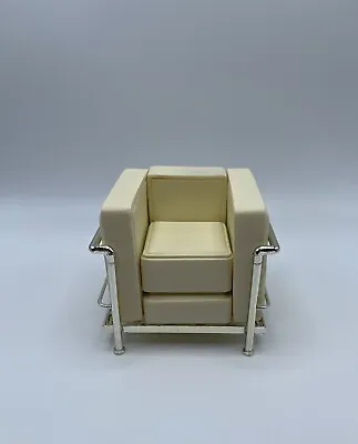 1:12 Scale White Le Corbusier Armchair- Miniature MCM Mid Century Mod Mini Chair • $51
