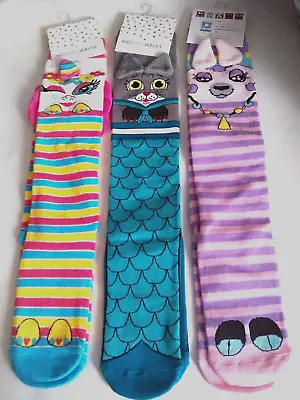 Moosh Walks 3 Pairs Silly Socks Crazy Animals Age 9 Through Adults Brand New Tag • £26.12