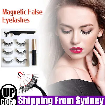 $6.85 • Buy Magnetic False Eyelashes With 5 Magnets Natural False Lashes Tweezer Free Liquid