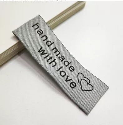 Grey Silver Fabric Labels Hand Made With Love Sew On Clothing Label Tags 50x15mm • £2.20