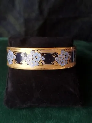 Vintage Michaela Frey 24K Gold Plated Enamel Wide Bangle Bracelet • £48