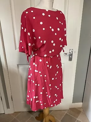 Next Raspberry Pink White Polka Dot Vintage 40s 50s Style Teas Dress Size 18 • £10