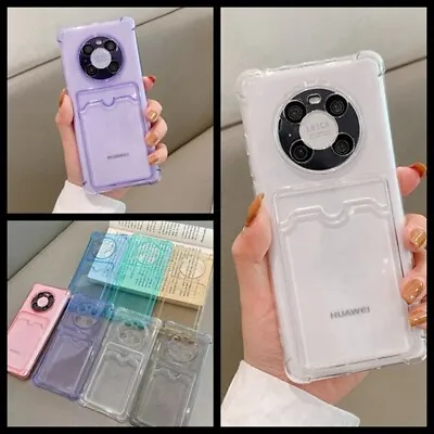 For Huawei P30 Pro Mate 30 Pro P40 Pro Wallet Silicone Card Holder Clear Case • £3.97