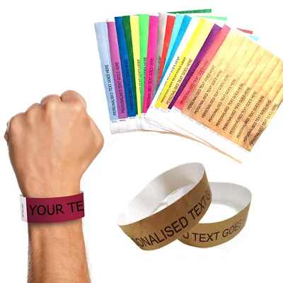 £2.79 • Buy Personalised Paper Wristbands Custom Tyvek Party Festivals Events Entry Tickets 