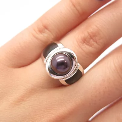 925 Sterling Silver Real Pearl & Abalone Shell Ring Size 6 3/4 • $74.95