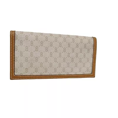 Gucci Wallet Bifold Long Envelope Checkbook Passport Beige Tan Vintage Authentic • $380