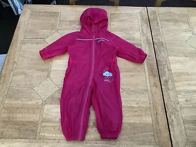 Baby Girl Regatta Pink Hooded All-in-One Puddle Suit - Age 6-12m • £5