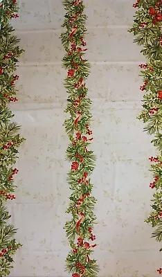 Vintage Red Green Holiday Christmas Mistletoe Tablecloth 90 X 59 In SEE • $16.99