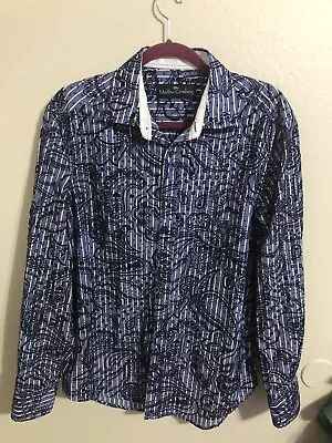 Malibu Cowboy Men's Blue/White Paisley Shirt Buttoned  Sz M • $25