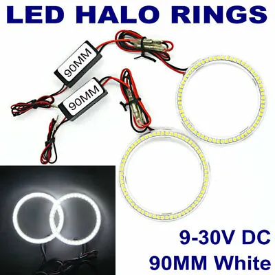 Pair 90MM Halo Rings LED Angel Eyes SMD Xenon White 7000K Daytime Running Light • $18.70