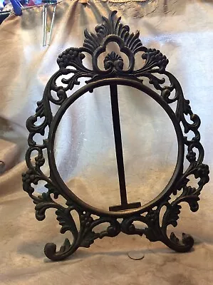 Vintage Antique Heavy Solid Brass 6” Circle Tabletop Photo Picture Frame SS • $12