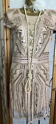 Vintage Style 20s Peaky Flapper Gatsby Blush Sequin Boohoo Dress UK 10 • £18