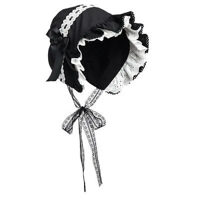 Vintage Women's Bonnet With Bowknot Fancy Dress Costume Black Lace Up Hat • $39.59