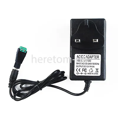 UK Plug AC DC 12V 5A Power Supply Adapter Charger Cable For LED Strip Light CCTV • £7.92
