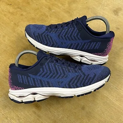 Mizuno Wave Rider Waveknit 3 Running Shoes Blue Purple Women’s Size 8.5 US Used • $25.19