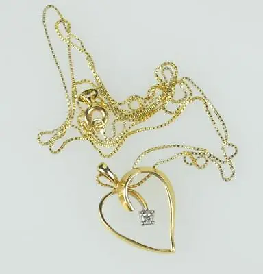14kt Yellow Gold 23  Box Chain Necklace With 14kt Gold & Diamond Heart Pendant • $186.15