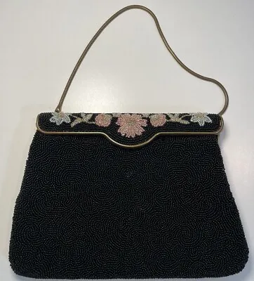 Vintage Antique Charbet Beaded Made By Hand In France Purse Flowers Clasp Small • $35