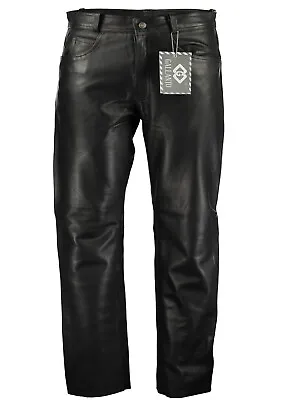 501 Black Classic Fitted Biker Motorcycle Men's Leather Pants Trousers Soft • £85