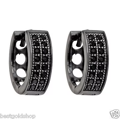 Diamonique CZ Micro Pave Black CZ Huggie Hoop  Earrings Real Sterling Silver • $32.80