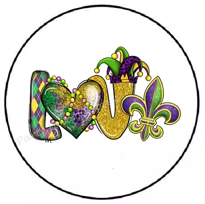 Love Mardi Gras Envelope Seals Labels Stickers Party Favors • $1.99