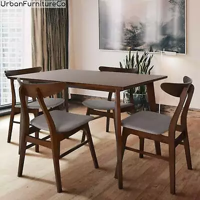 Mid Century 5 Piece Dining Set Wood Table Fabric Chairs Seats Four Padded Seat • $541