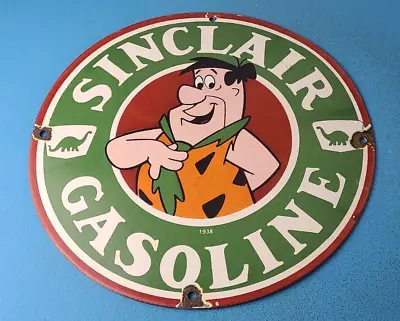 Vintage Sinclair Gasoline Sign - Flintstones Dino Gas Oil Pump Porcelain Sign • $142.47