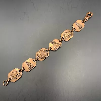 Western Copper Link Bracelet Indian Chief Teepee Buffalo 7 Inch Vintage • $29.95
